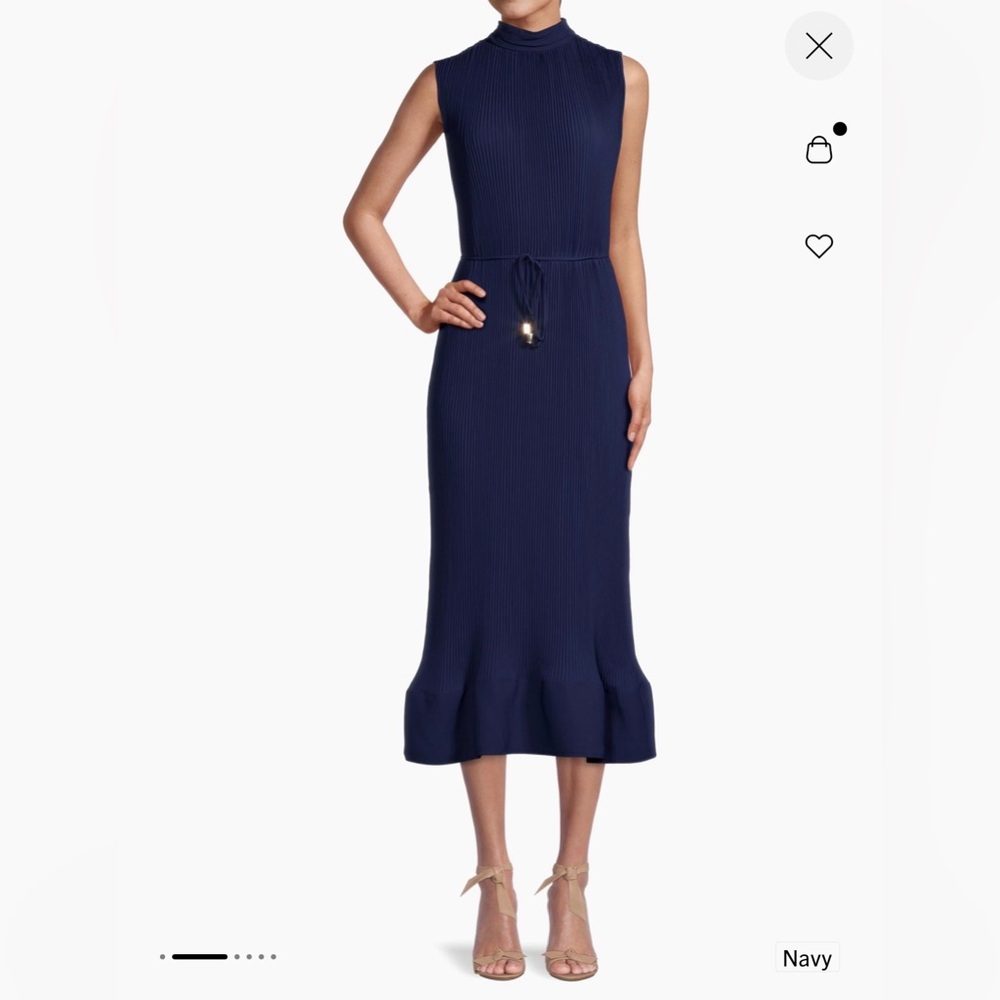 Milly Navy Midi Dress with Ruffle Hem